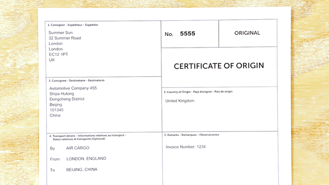 certificate of origin