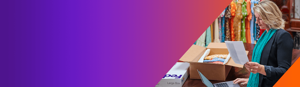 Woman looking at a shipping label in a store