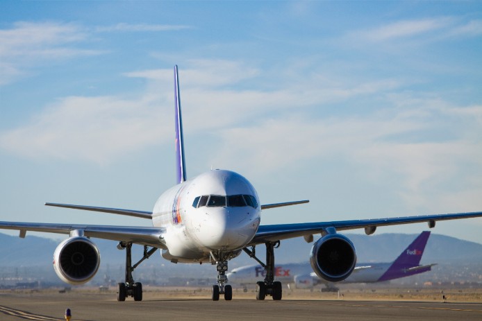 FedEx plane taxiing at airport