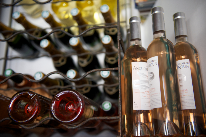 Bottles of wine on rack