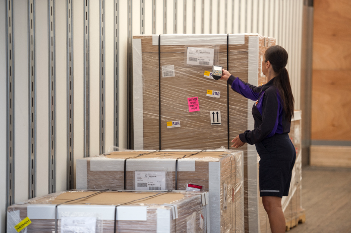 FedEx Employee looking at freight packages