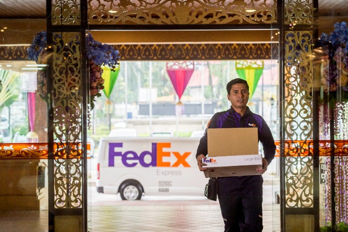 Courier delivering international shipment