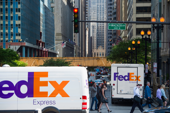 FedEx Express truck in city