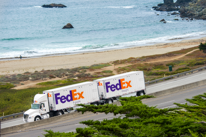 FedEx Freight truck driving along highway