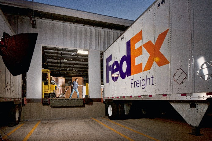 FedEx Freight truck parked in loading dock