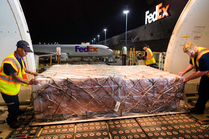 Manutentionnaires de fret FedEx au travail