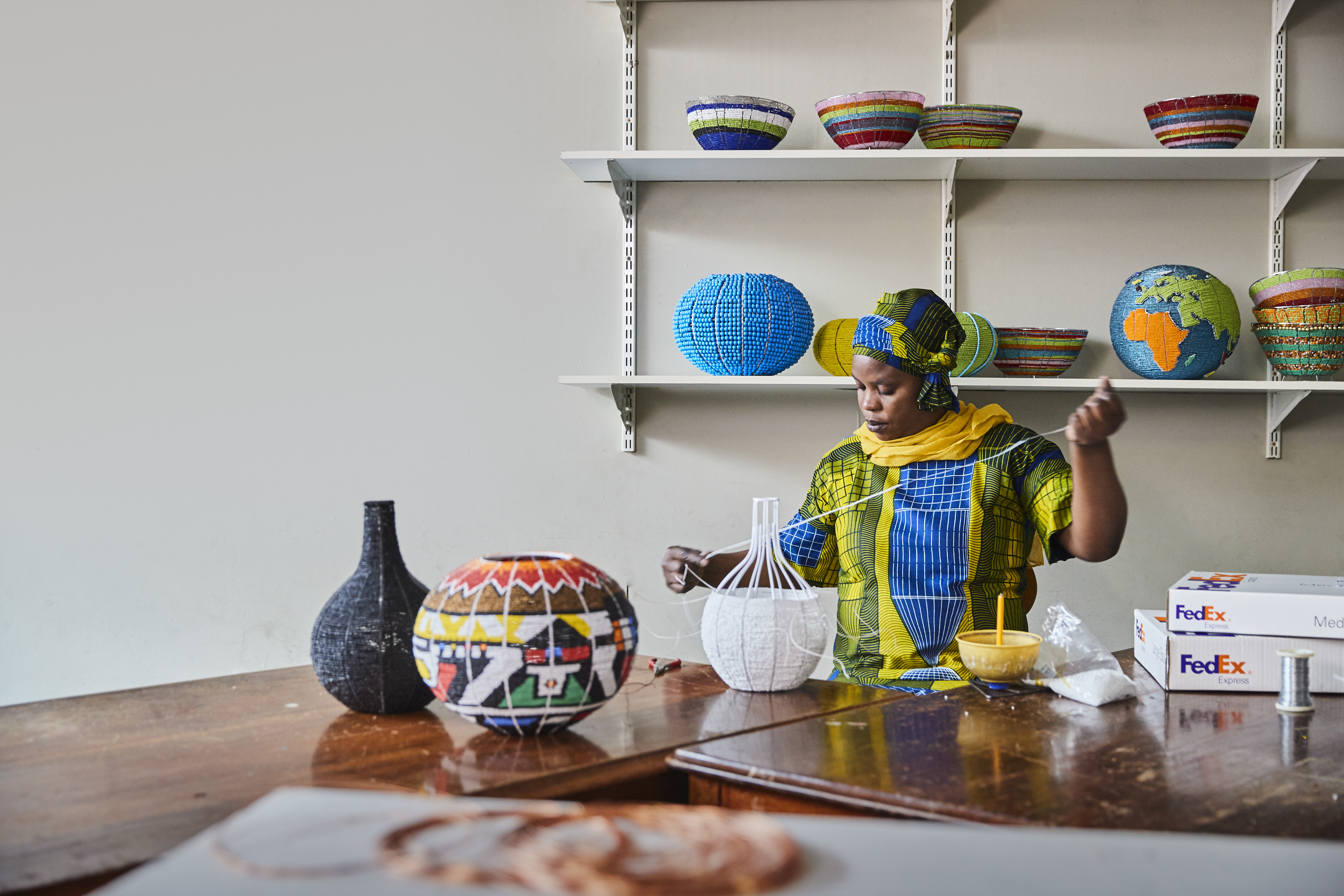 Woman crafting basket