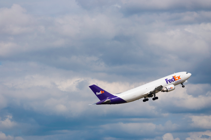 A FedEx cargo jet transports a temperature-sensitive shipment.