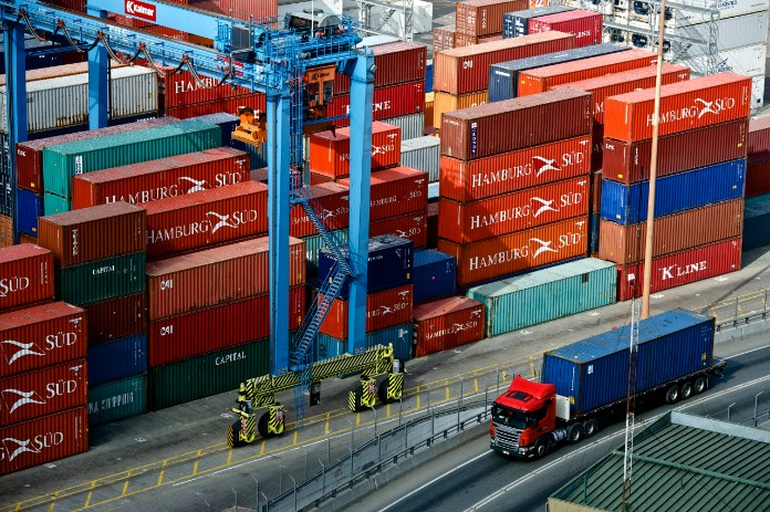 Stacks of shipping containers