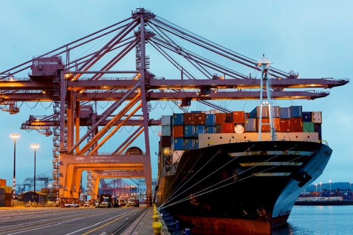 Cargo on boat in port