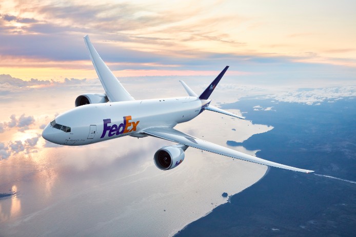 FedEx airplane in flight