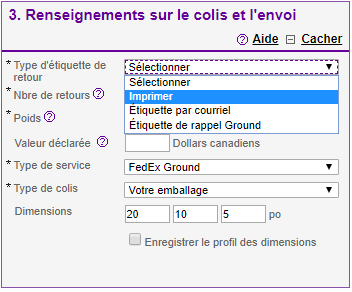 Étape 4 : détails sur le colis et l’envoi