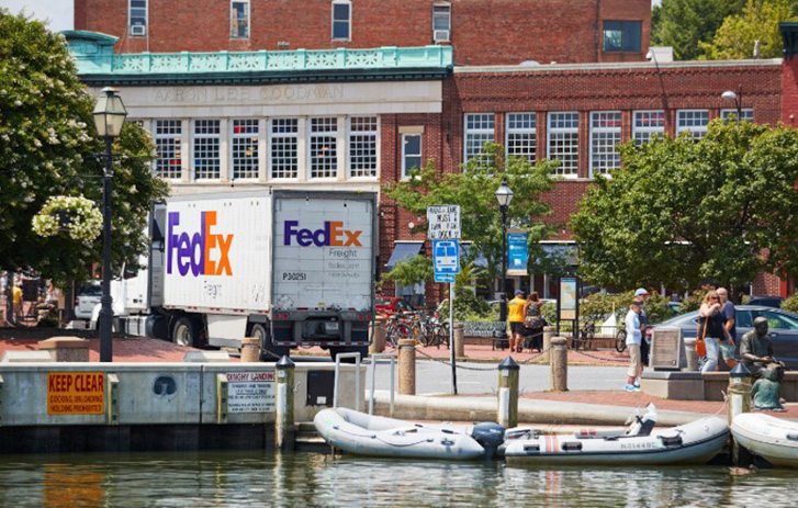 FedEx freight truck in city