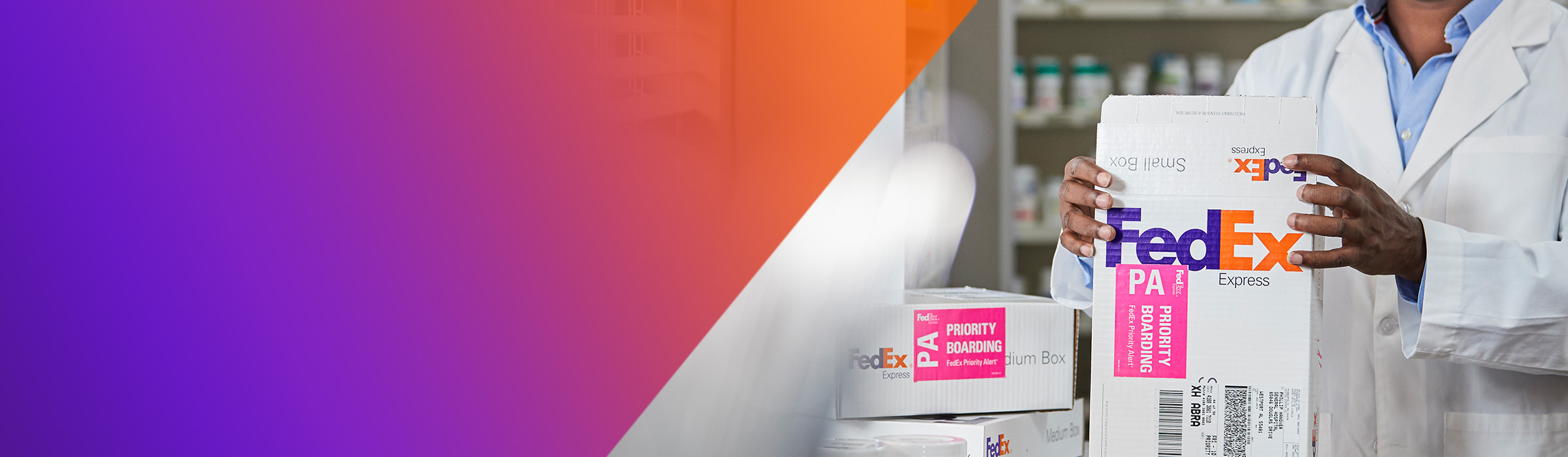 packing FedEx box in labratory