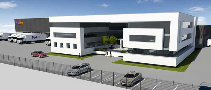 Centro de pasarela hacia el área nórdica de FedEx Express en el aeropuerto de Copenhague, Dinamarca