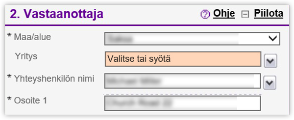 Vastaanottaja-osoitekenttä