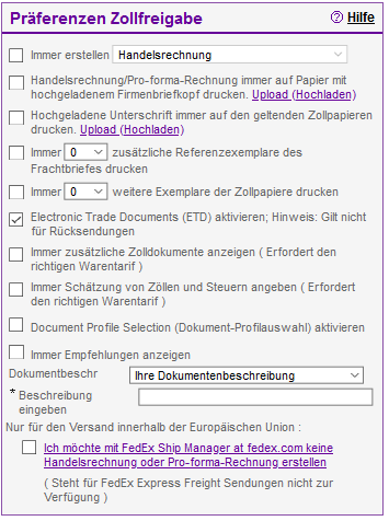Grafische Darstellung einer ETD-Auswahl
