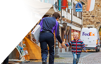 FedEx courier gives a high five to a kid