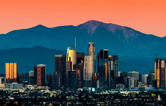 Los Angeles skyline at sunset