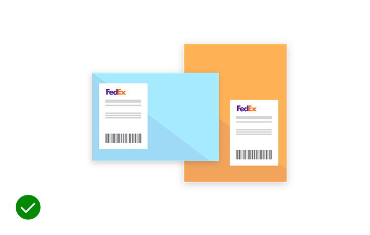 Illustration of an two envelopes with labels on the front side and a green check mark