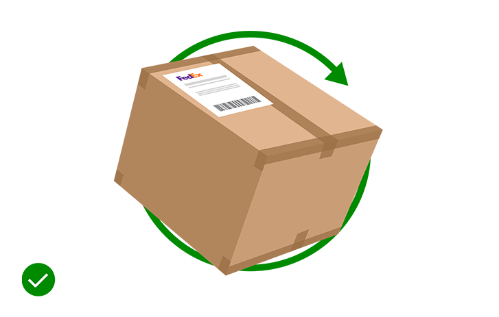 Illustration of a used package with no old labels and a green check mark