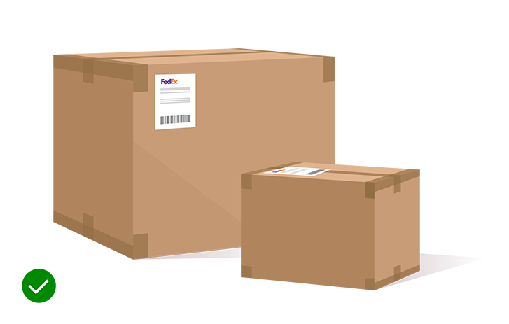 Illustration of an two packages with labels placed properly and a green check mark