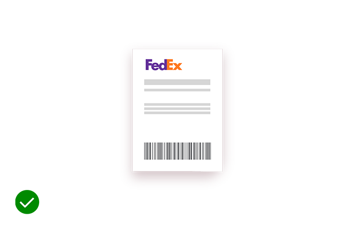 Illustration of an unobstructed shipping label and a green check mark