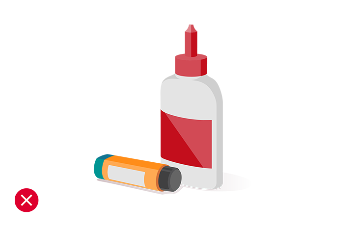 Illustration of glue and paste and a red X mark