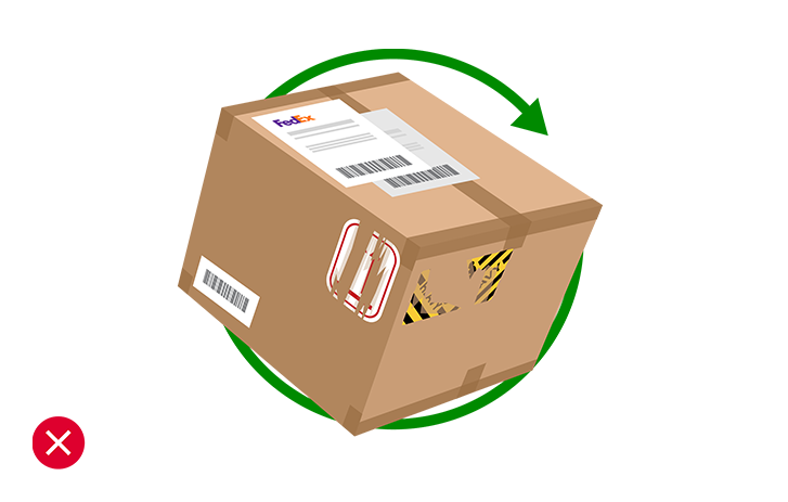 Illustration of used package with old stickers and a red X mark
