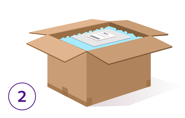 Illustration of shipping label laying on products in a box