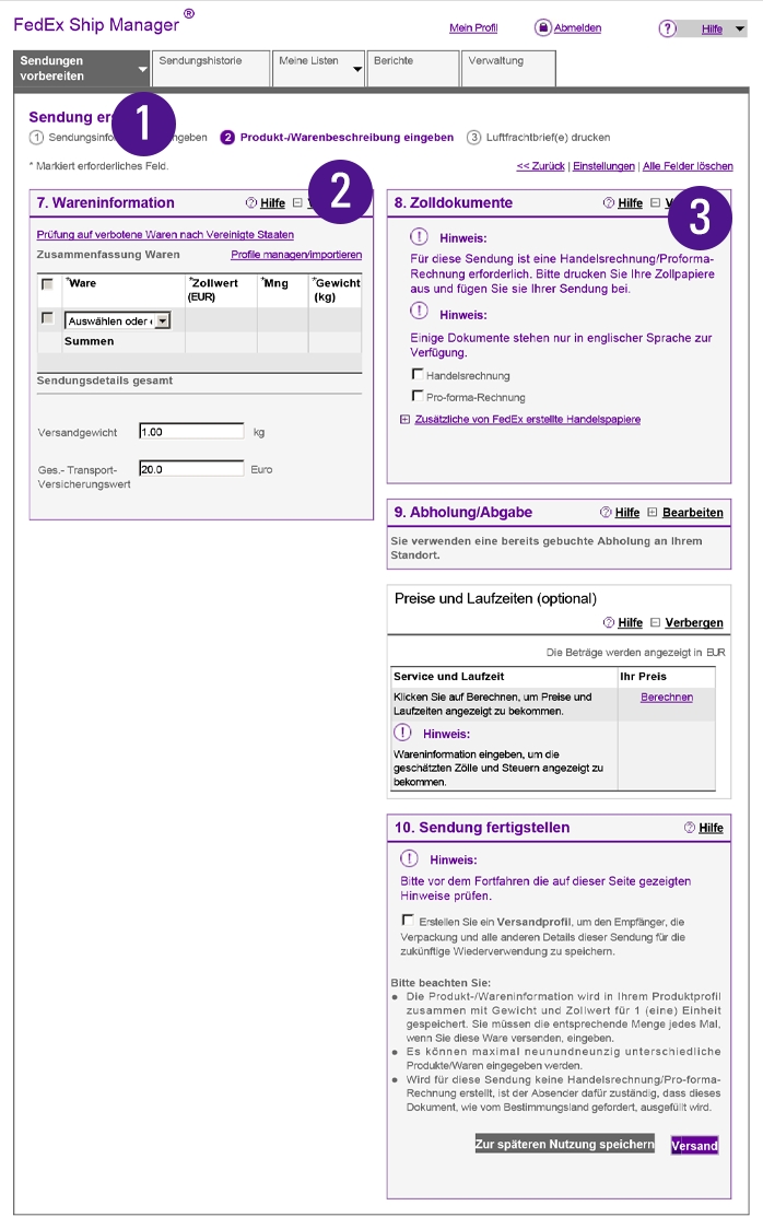 Zolldokumentation Schritt 3