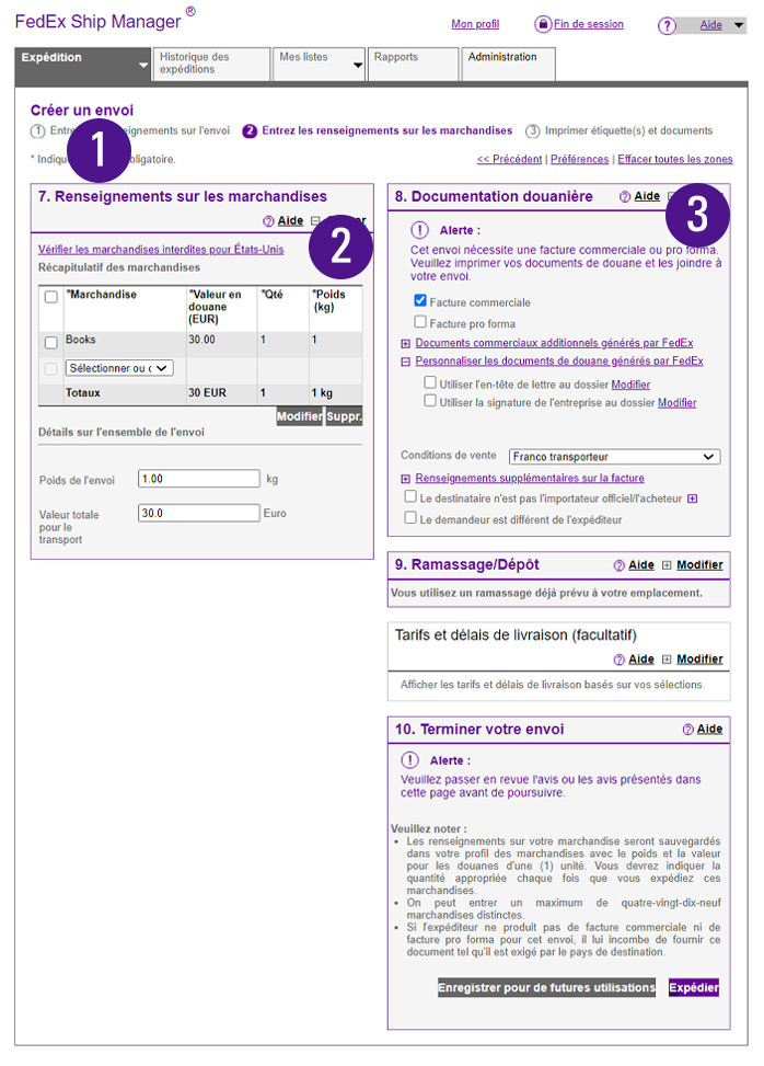 Documents de douane – étape 3