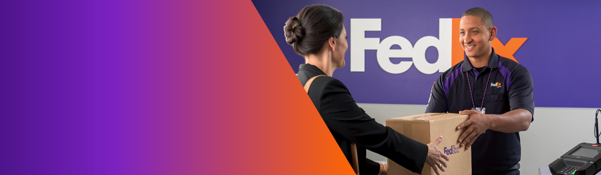 woman with FedEx box