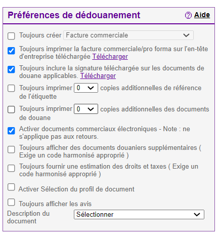 illustration de la case ETD cochée