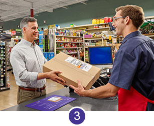 Customer picking up package from store