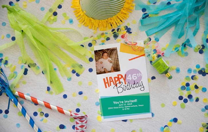 Birthday party invitation on a table