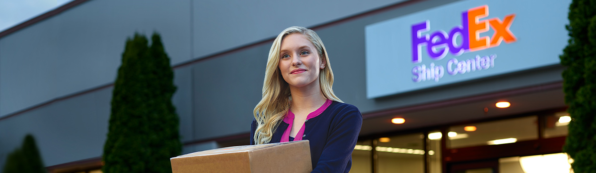 Woman outside FedEx ShipCentre