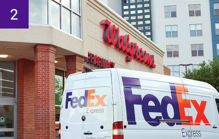 A FedEx van outside Walgreens