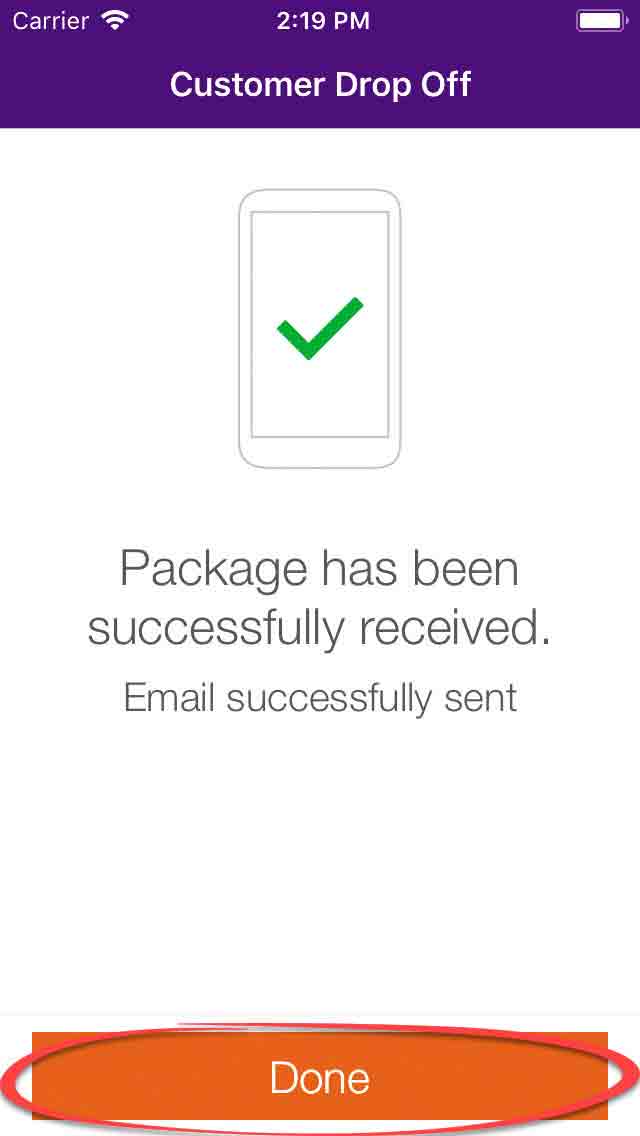 Customer Drop Off Package successfully received Customer Drop Off Package successfully received