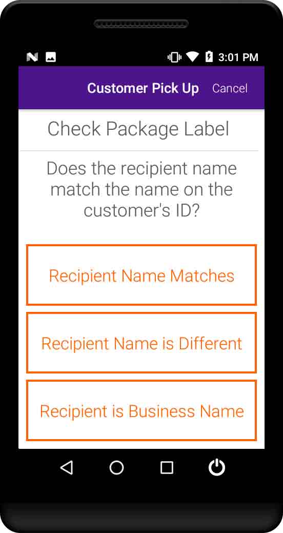 Customer Pick Up Check Package Label