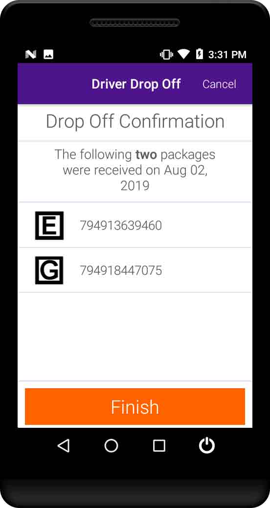 Driver Drop Off - Confirmation