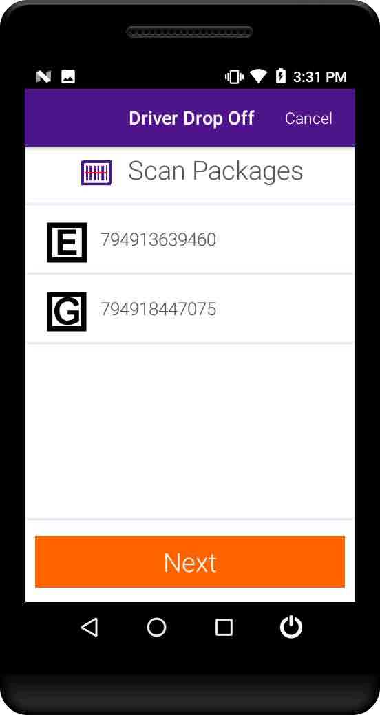 Driver Drop Off Scan Packages