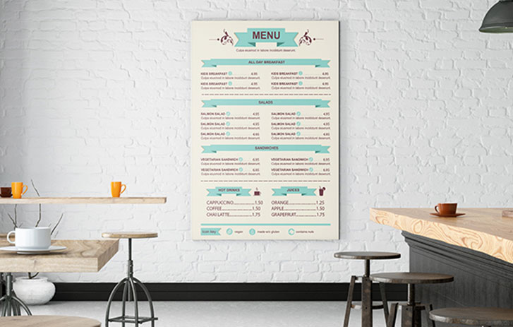 wall mounted menu in a business