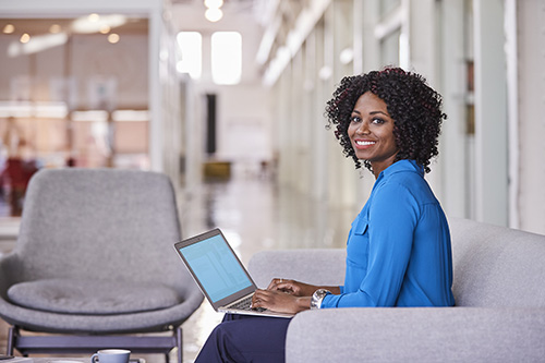 Woman working solo on laptop