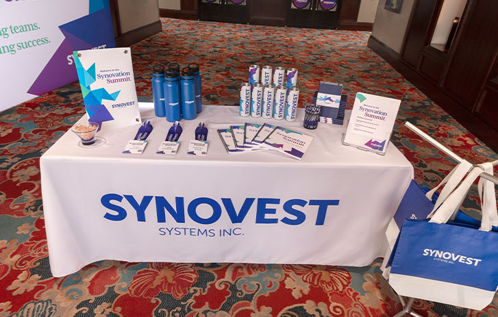 Promotional products displayed on a event table