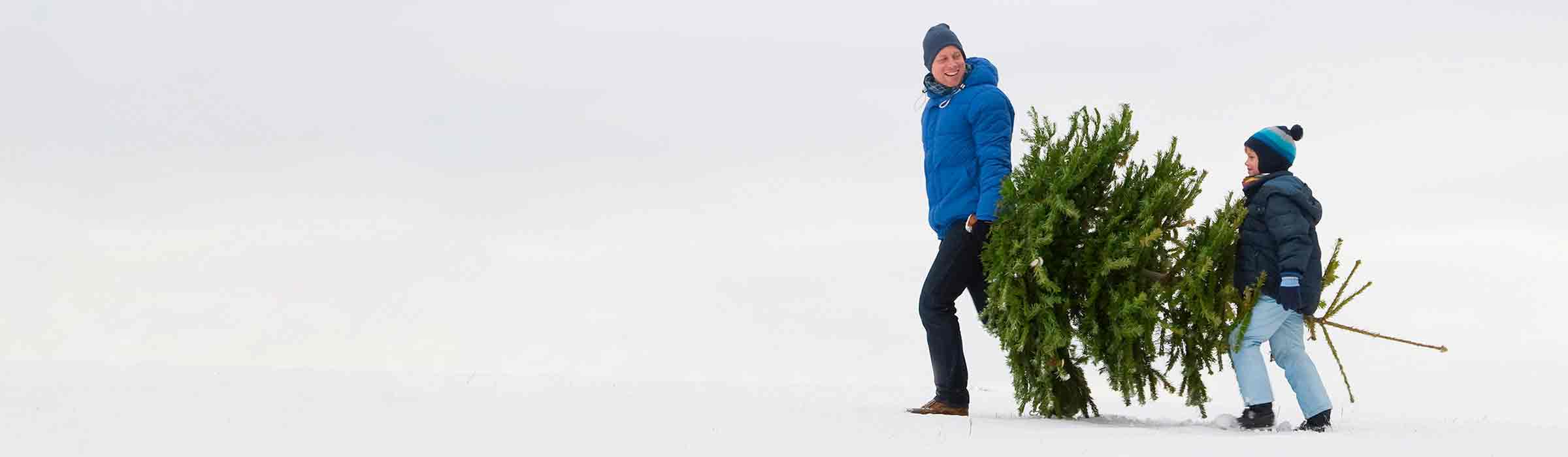 Family with holiday tree