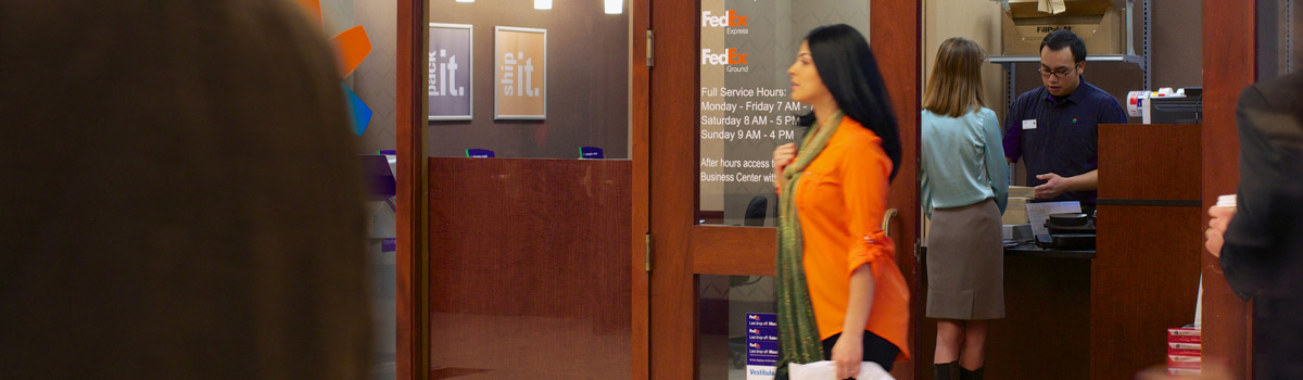 Customer dropping of a package at a hotel center