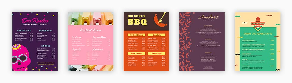 A group of menus A group of menus