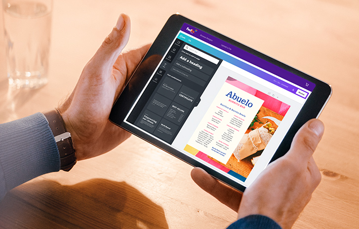 A man designing a template online