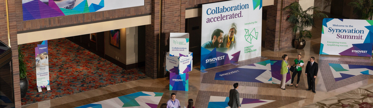 A group of people at a events lobby